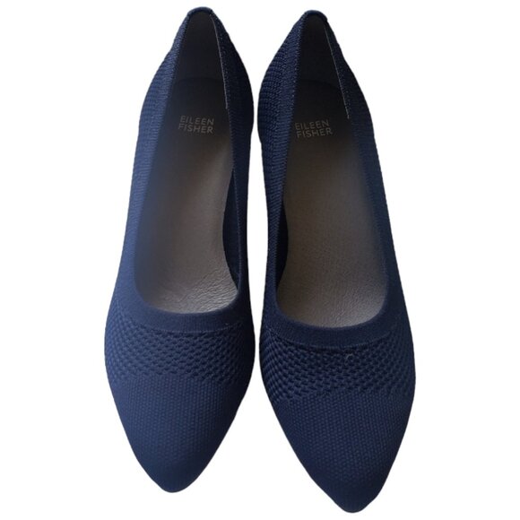Sh121 Eileen Fisher Navy Blue Mesh Pumps Size 10 - Picture 2 of 11